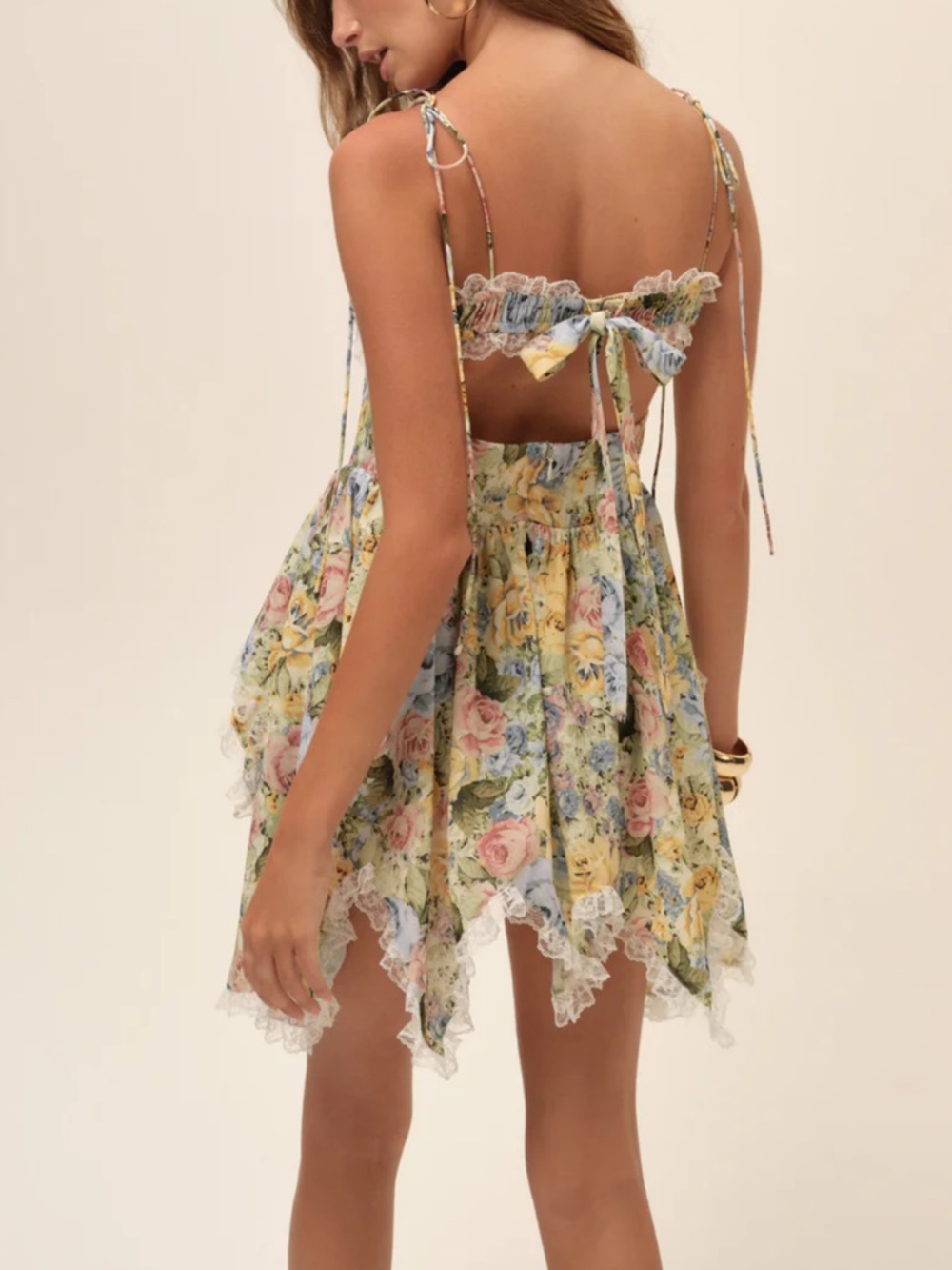 For Love & Lemons Floral Mini Dress in Yellow, Pink, Blue - Picture 2 of 3